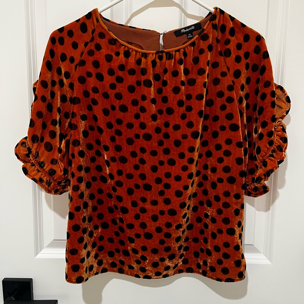 Madewell Velvet Leopard Ruffle Sleeve Top Size XS - Picture 11 of 16